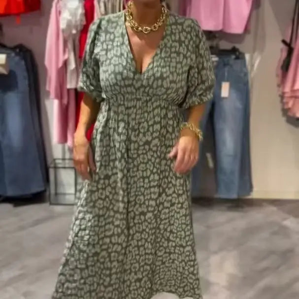 Printed V-neck Plus Size Dress Women null