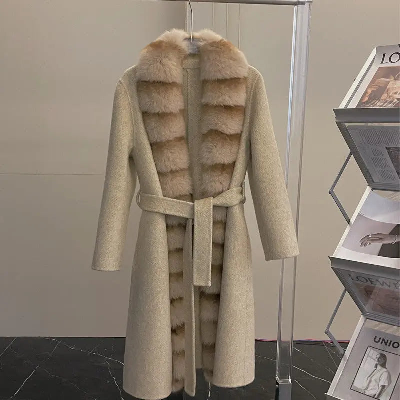 Alpaca Fleecefiber Coat Detachable Fox Fur Collar null