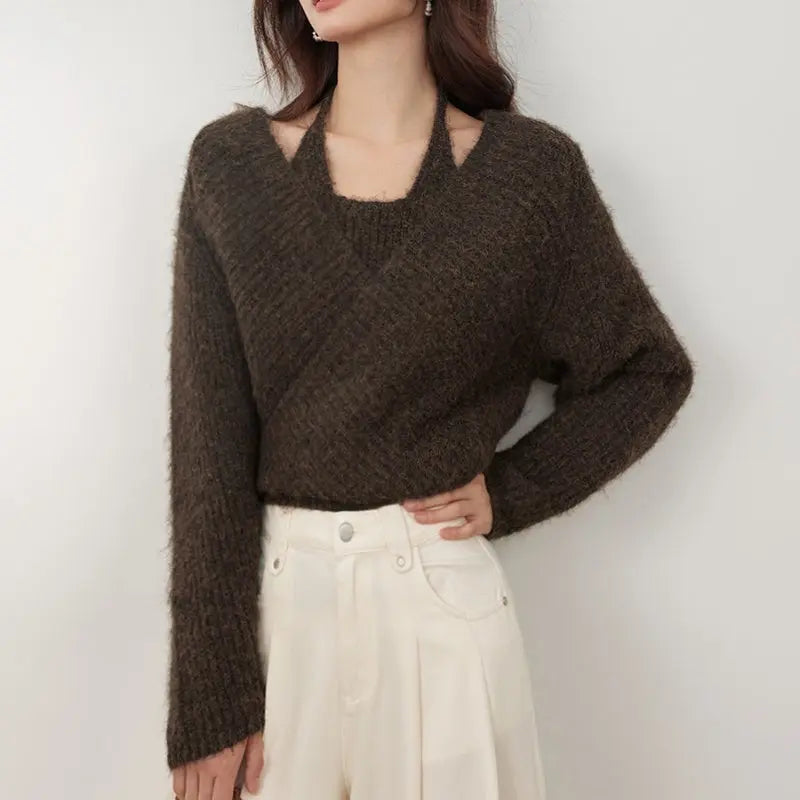 Winter New Lazy Wind Design Sense Loose Cropped Sweater Nipaaj
