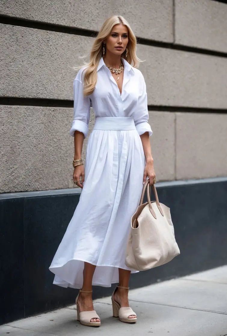 V-neck Tight Waist Long Dress Women null