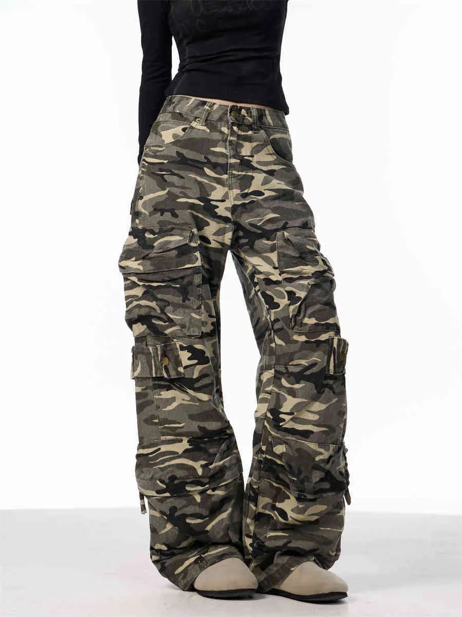 Camouflage Cargo Pants Women's Loose Wide Leg Jeans Nipaaj