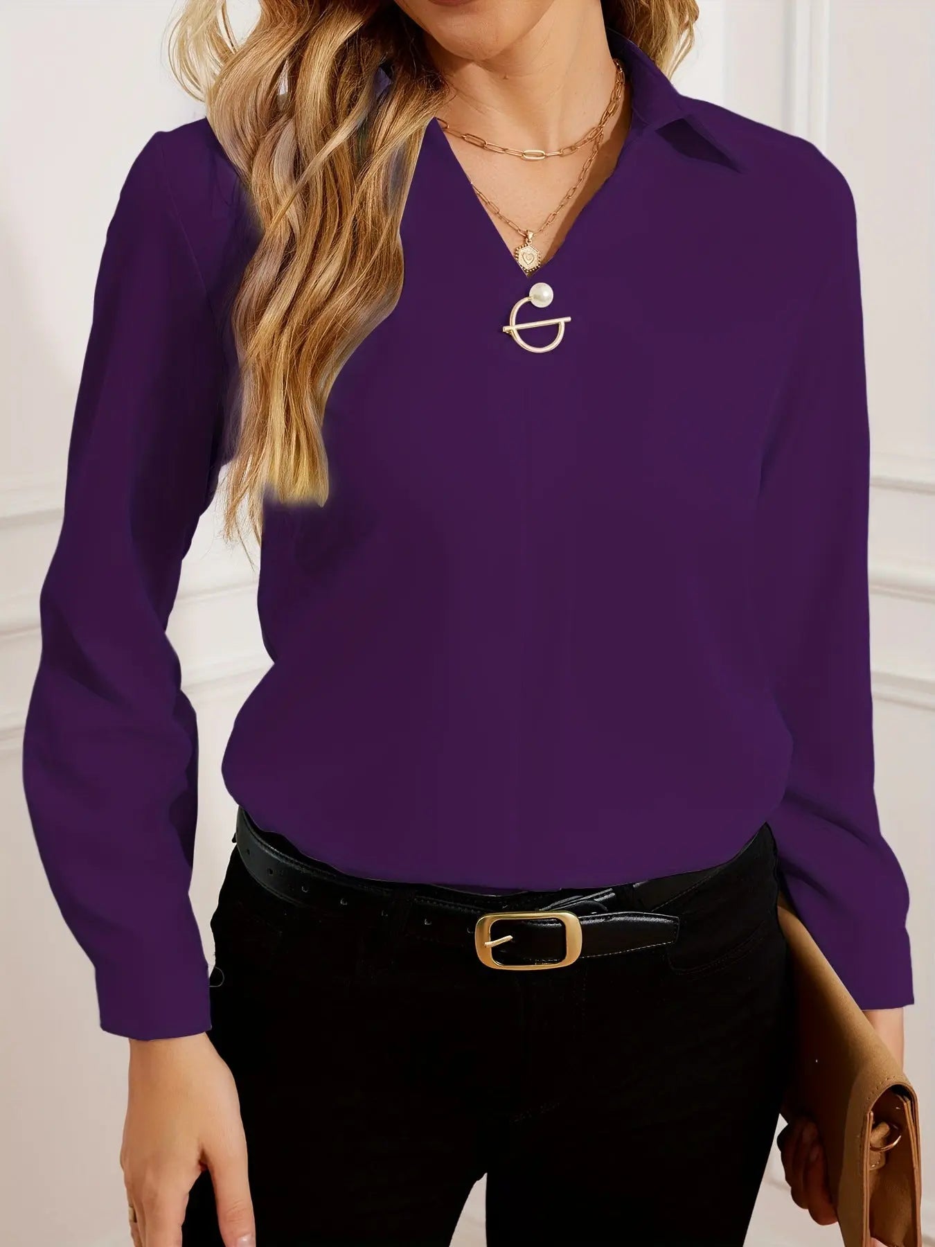 Commuter Women's Shirt Versatile Simple Solid Color Long Sleeve Mid-length Plus Size null