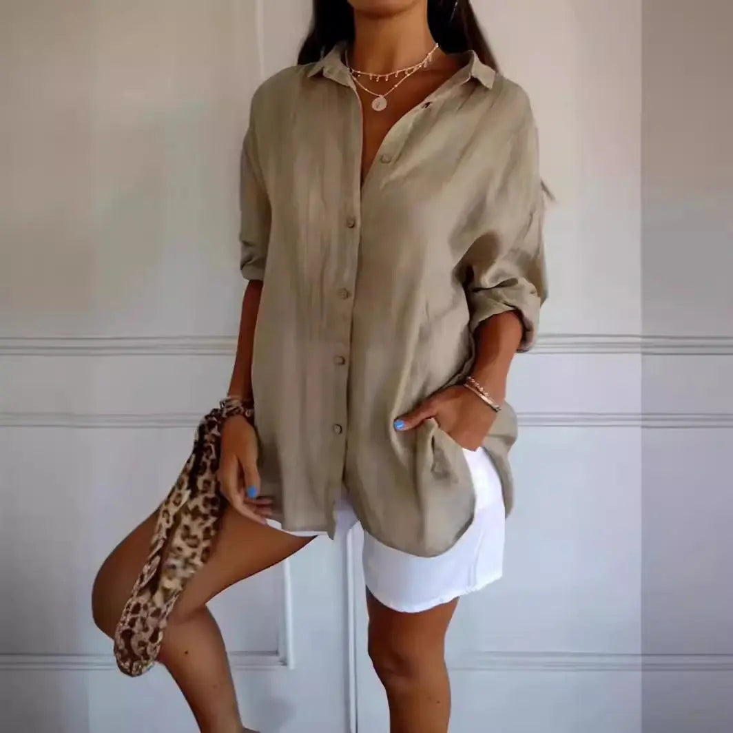 Lapel Long Sleeve Shirt Women's Single-breasted Pleated Shirt null