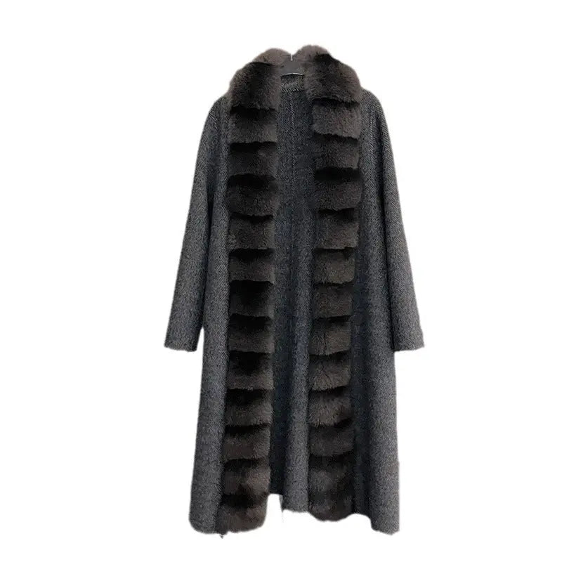 Alpaca Fleecefiber Coat Detachable Fox Fur Collar null