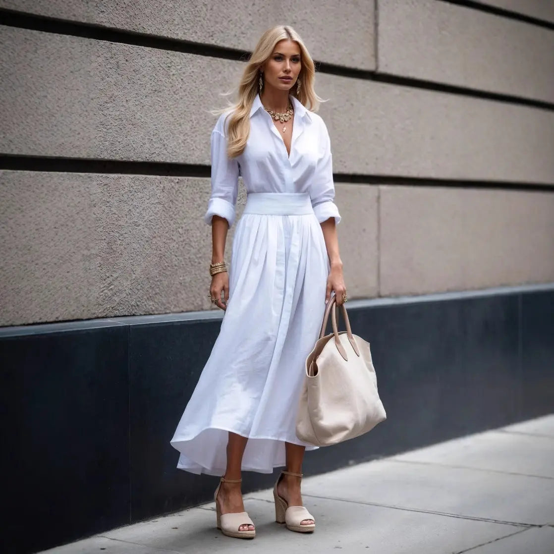 V-neck Tight Waist Long Dress Women null