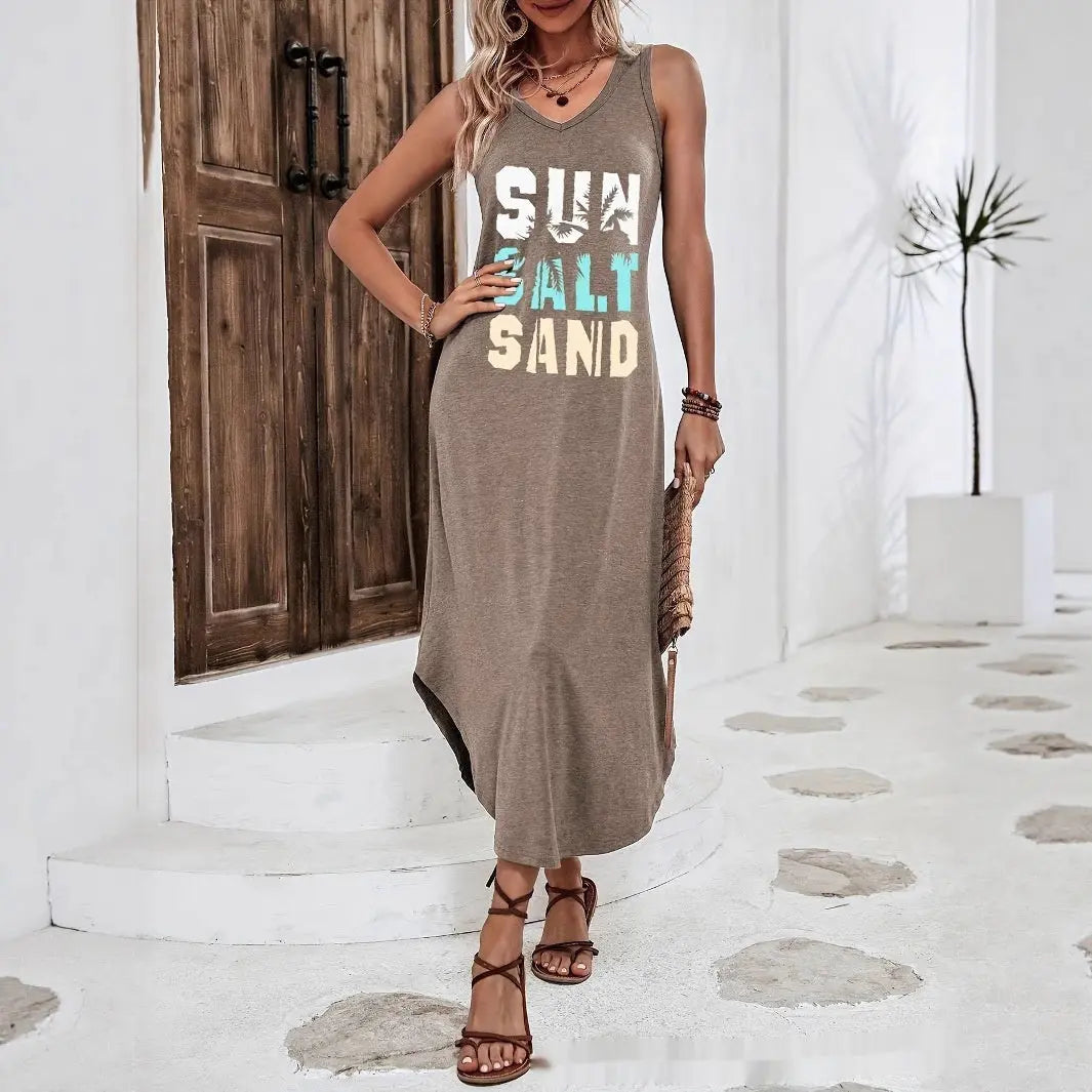 Sun Salt Sand Printed Knitted Dress Women's Vest Long Skirt null