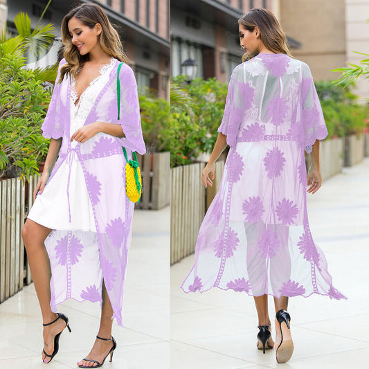 Lace Embroidery Dress Outer Wear Cardigan Swimsuit Blouse