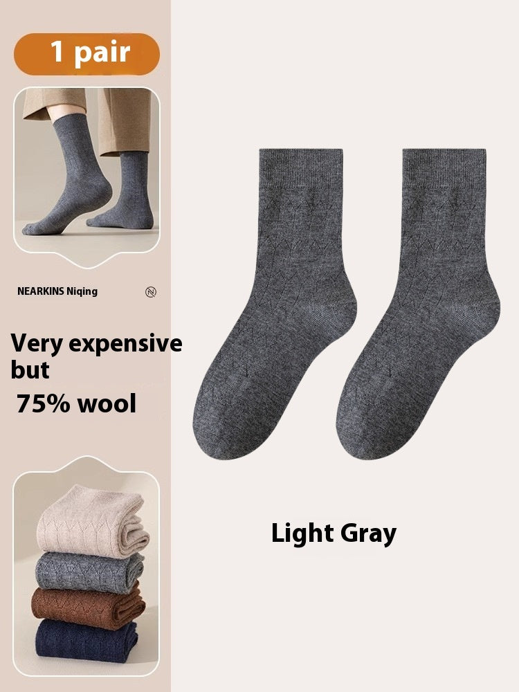 Pure Wool Socks Fallwinter Mid-calf Length Thermal Fleece-lined