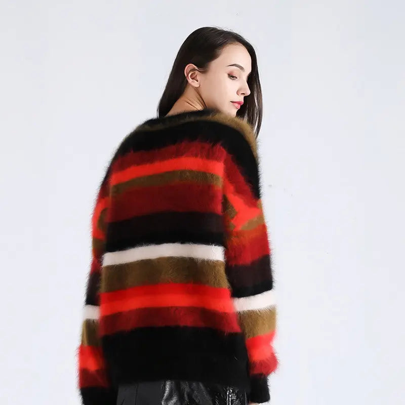 Round Neck Loose Color Matching Sweater With Scarf Nipaaj