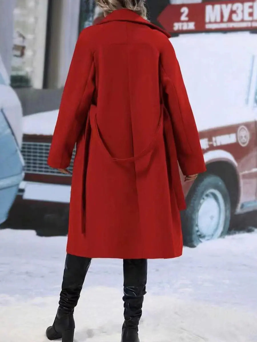 Lapel Double-breasted Trench Coat With Belt Winter Fashion Solid Color Long Jacket Outwear Women Clothing null