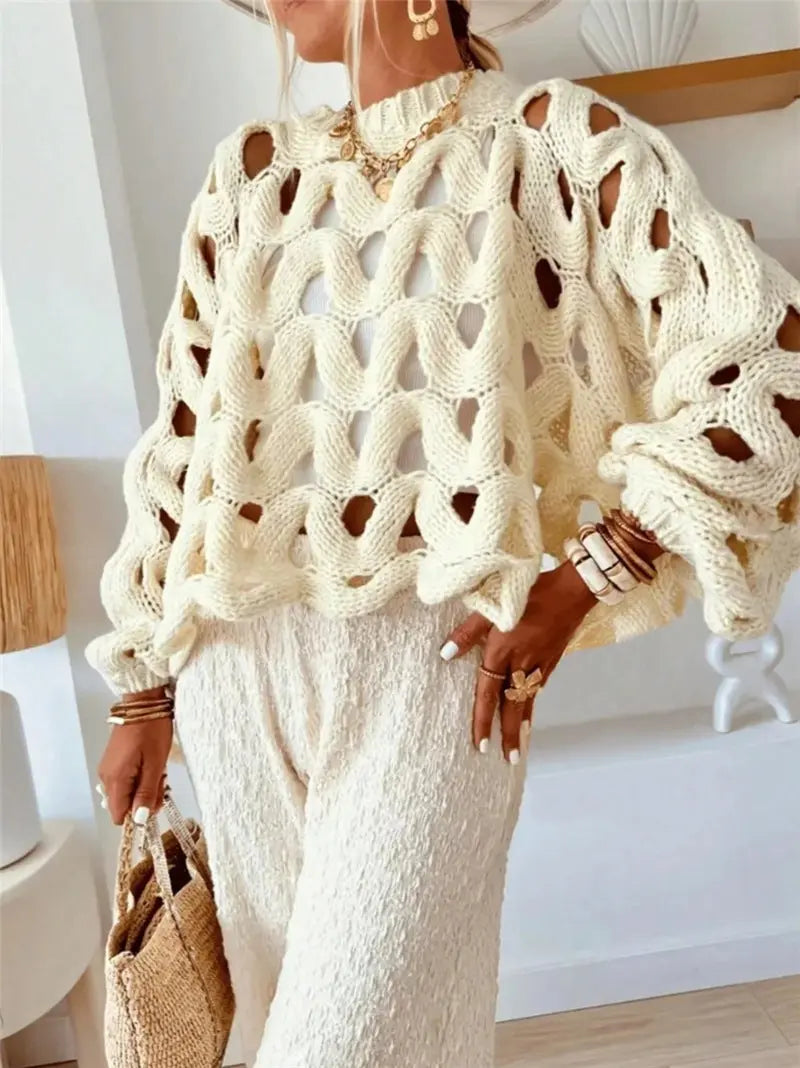 Women's Casual Leisure Vacation Beach Long Sleeve Sweater Pullover Nipaaj