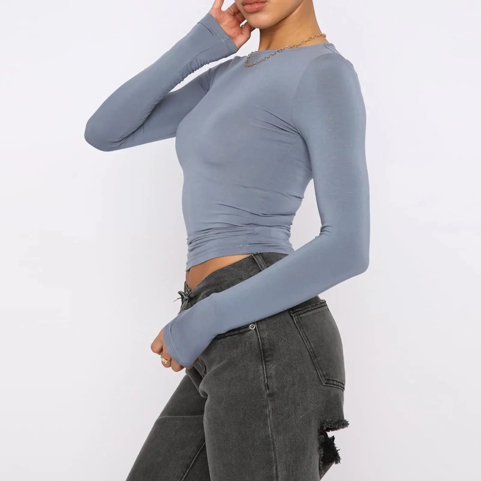 Women's Clothing Fashion Slim Long-sleeved Pullovers Tops Solid Causal Fit Shirts null
