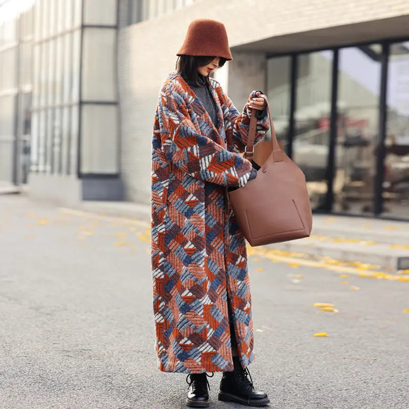 Women's Three-dimensional Jacquard Wool Blended Loose Overcoat Coat null