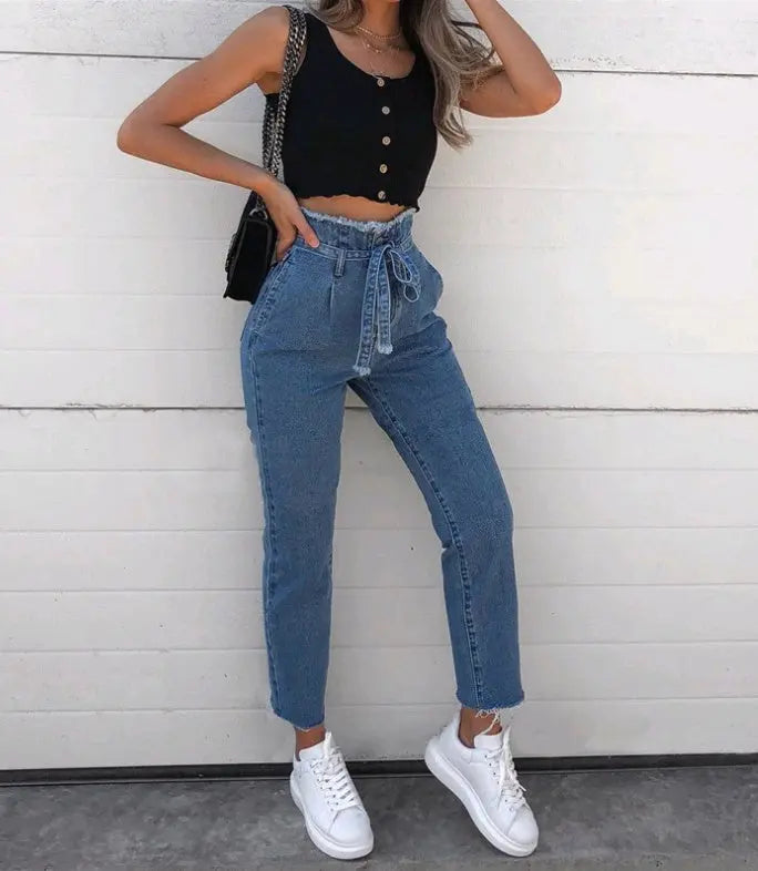 High-waisted Washed Pencil Pants Spring Sexy Temperament European And American Plus Size Denim Jeans For Women Nipaaj