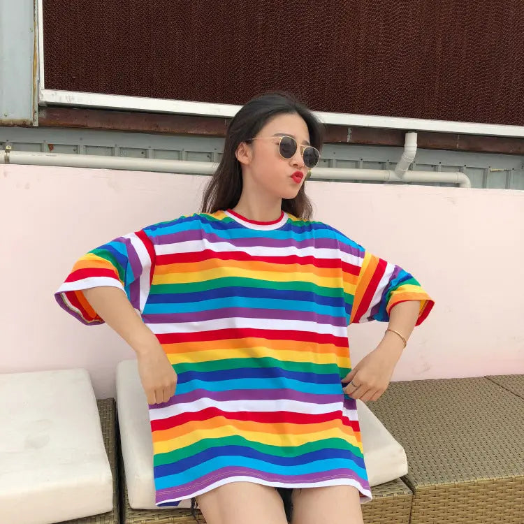Rainbow striped T-shirt women null