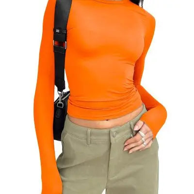 Women's Clothing Fashion Slim Long-sleeved Pullovers Tops Solid Causal Fit Shirts null