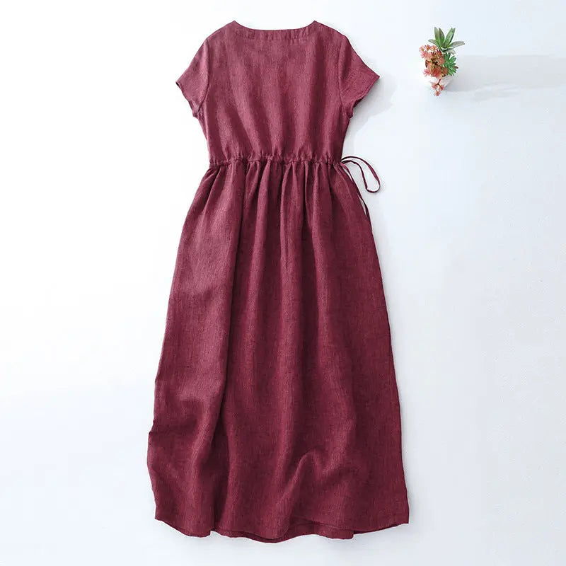 Belt Slimming Retro Artistic Midi Dress null