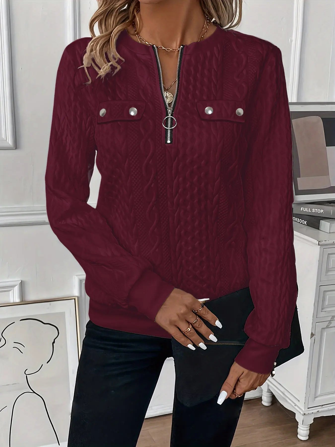 Short Women's Clothing With Zipper Sweater Long Sleeve null