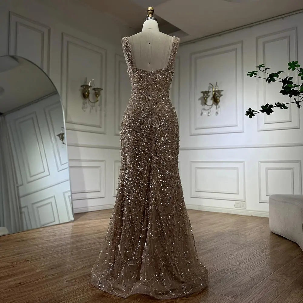 Nude Elegant Sling Light Luxury High-end Pearl Beaded Dress Nipaaj