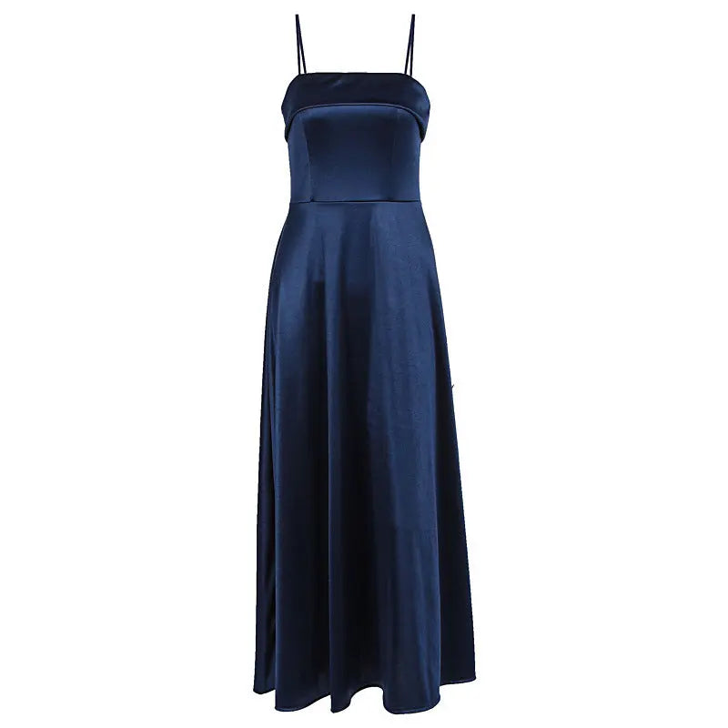 Solid Color Sexy Sleeveless Backless Tube Top Waist Long Dress null