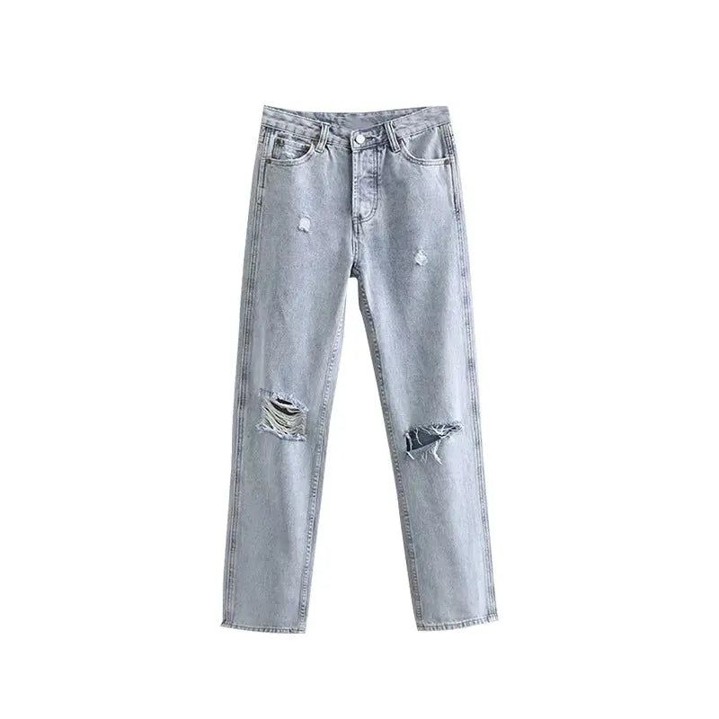 High Waist And Thin Straight Tube Slim Hole Jeans Women's Trousers Nipaaj