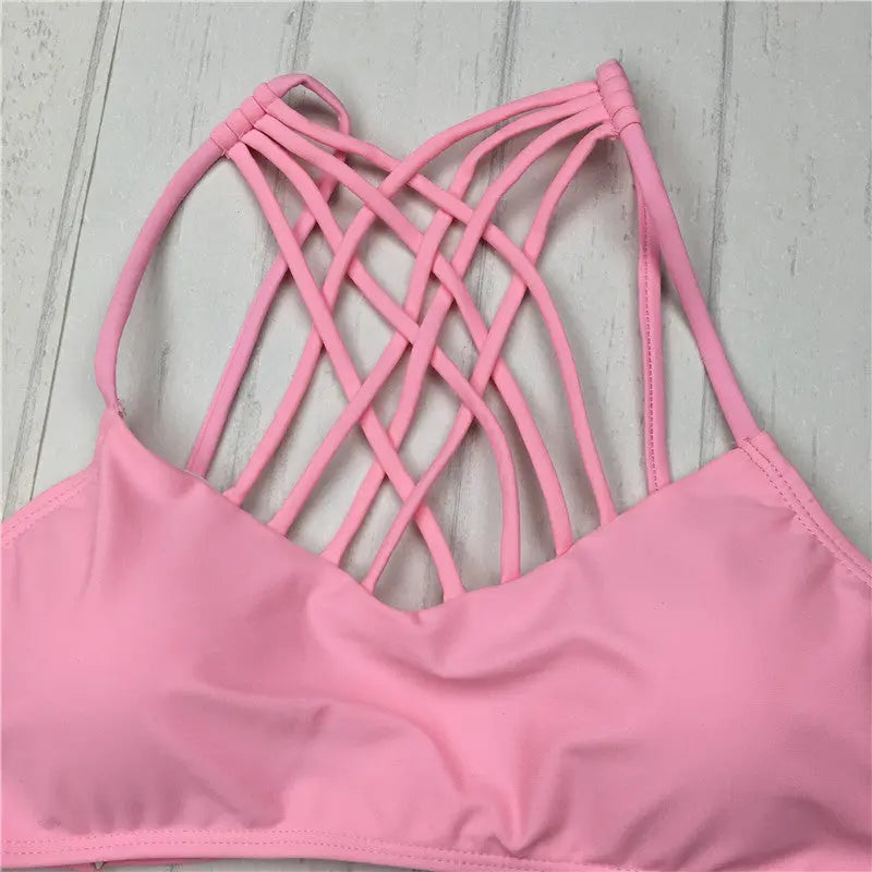 cut out Bikinis Sexy pink bandage cut out Halter bikini swimsuit women cross Women's swimwear swimming suit null