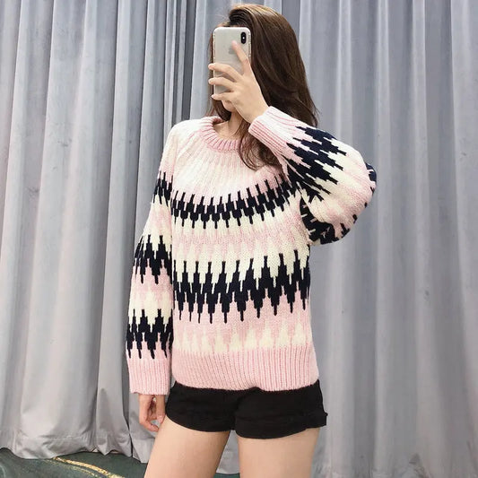 Heavy Jacquard Geometric PatternWool Sweater Nipaaj