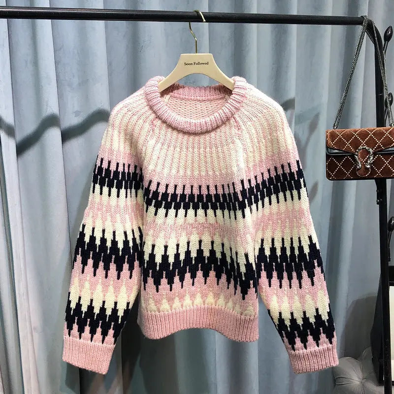 Heavy Jacquard Geometric PatternWool Sweater Nipaaj