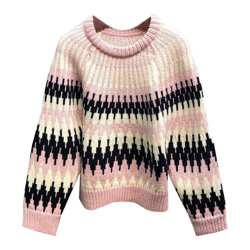 Heavy Jacquard Geometric PatternWool Sweater Nipaaj