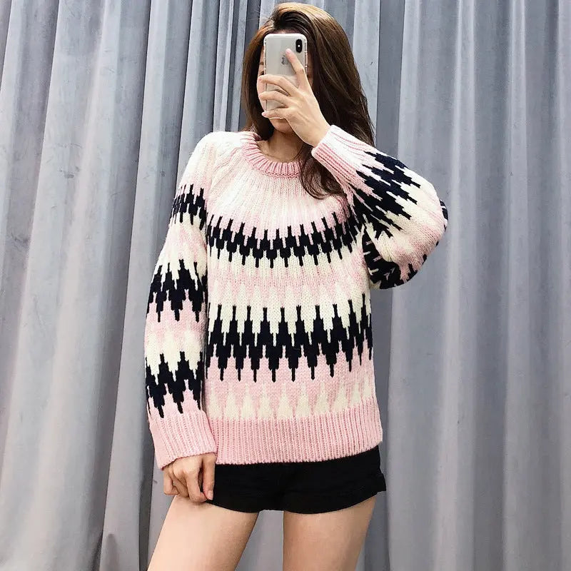 Heavy Jacquard Geometric PatternWool Sweater Nipaaj