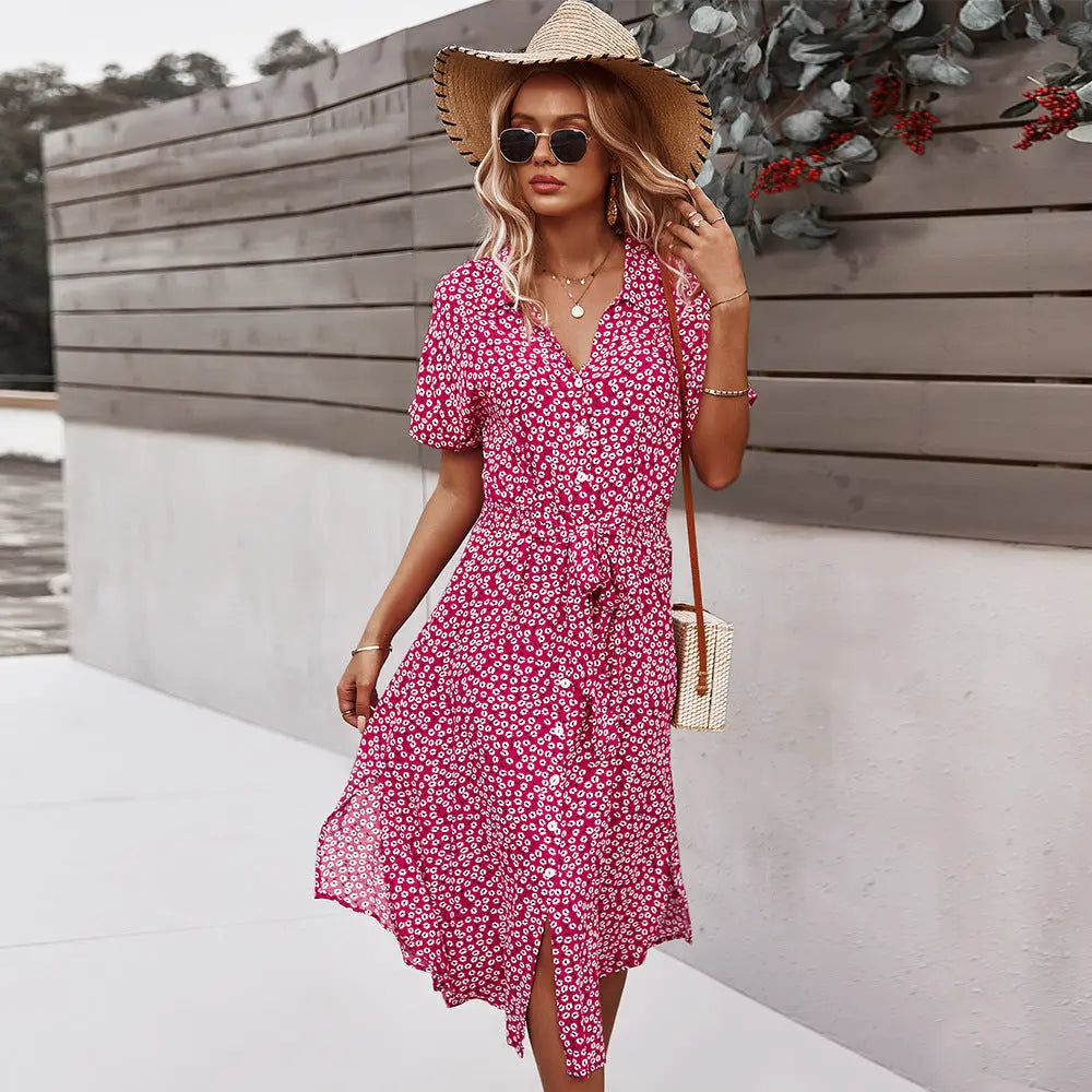 Women's Printed Dress Amazon Casual Holiday Style Sexy Big Swing Skirt null