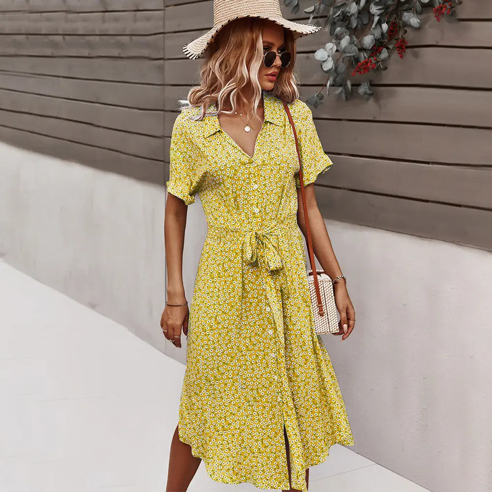 Women's Printed Dress Amazon Casual Holiday Style Sexy Big Swing Skirt null