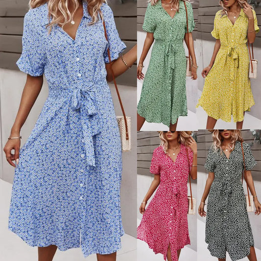 Women's Printed Dress Amazon Casual Holiday Style Sexy Big Swing Skirt null