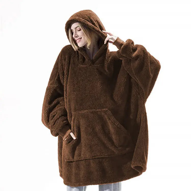 Hoodie Sweatshirt With Big Pocket Tops Sweater Comfortable Loose Double-Sided Fleece Thicker Wearable Blanket Nipaaj