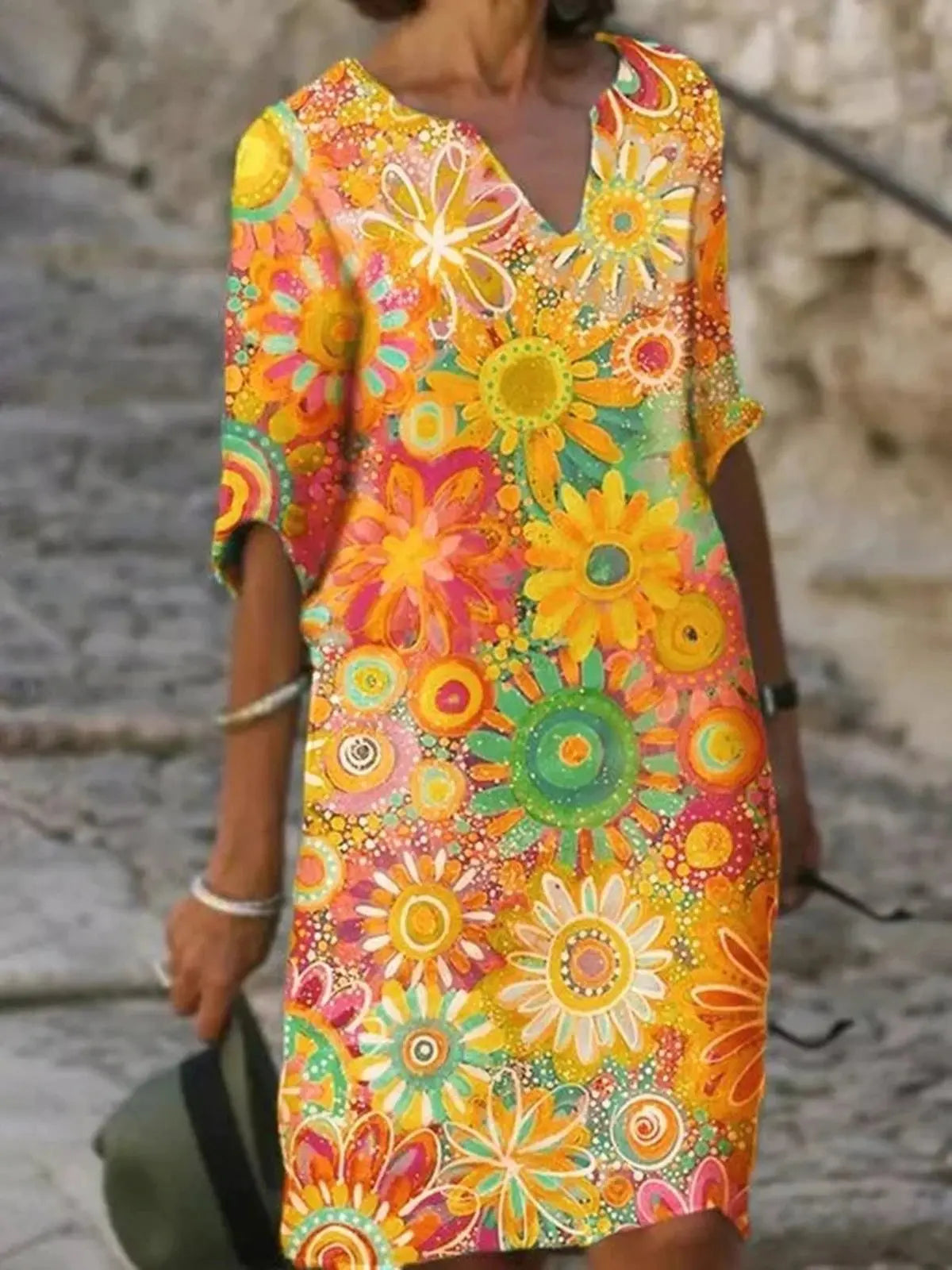 Temperament Blue Hedging Fashion Print Dress null
