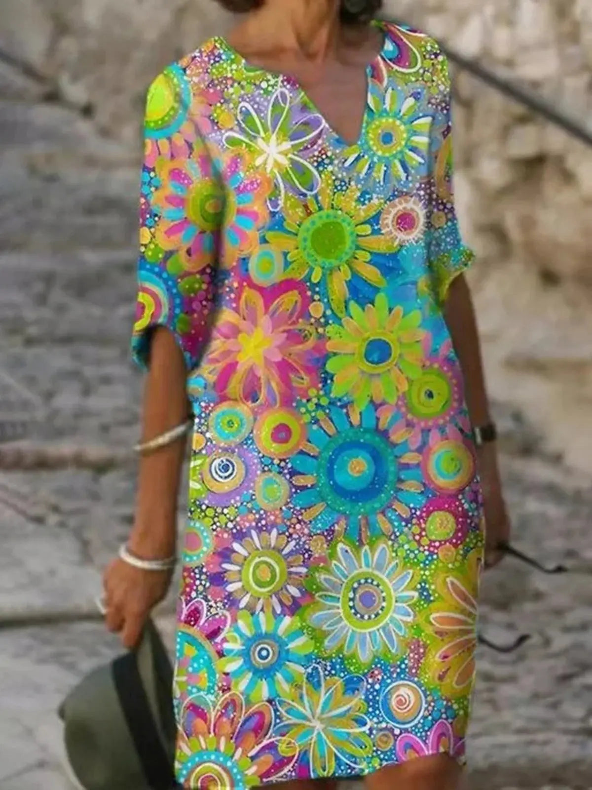 Temperament Blue Hedging Fashion Print Dress null