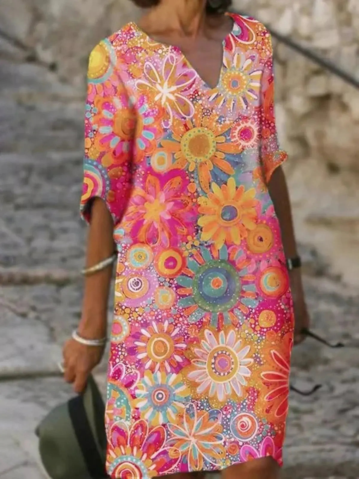 Temperament Blue Hedging Fashion Print Dress null