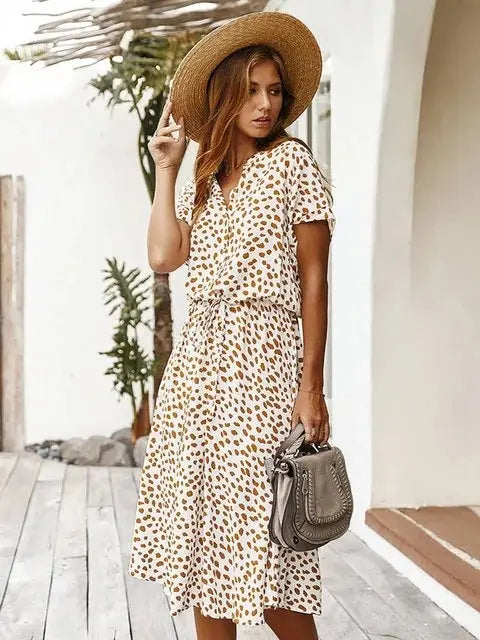 New European And American Vacation Short-sleeved Dress null