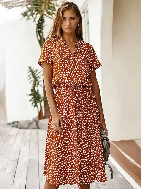 New European And American Vacation Short-sleeved Dress null
