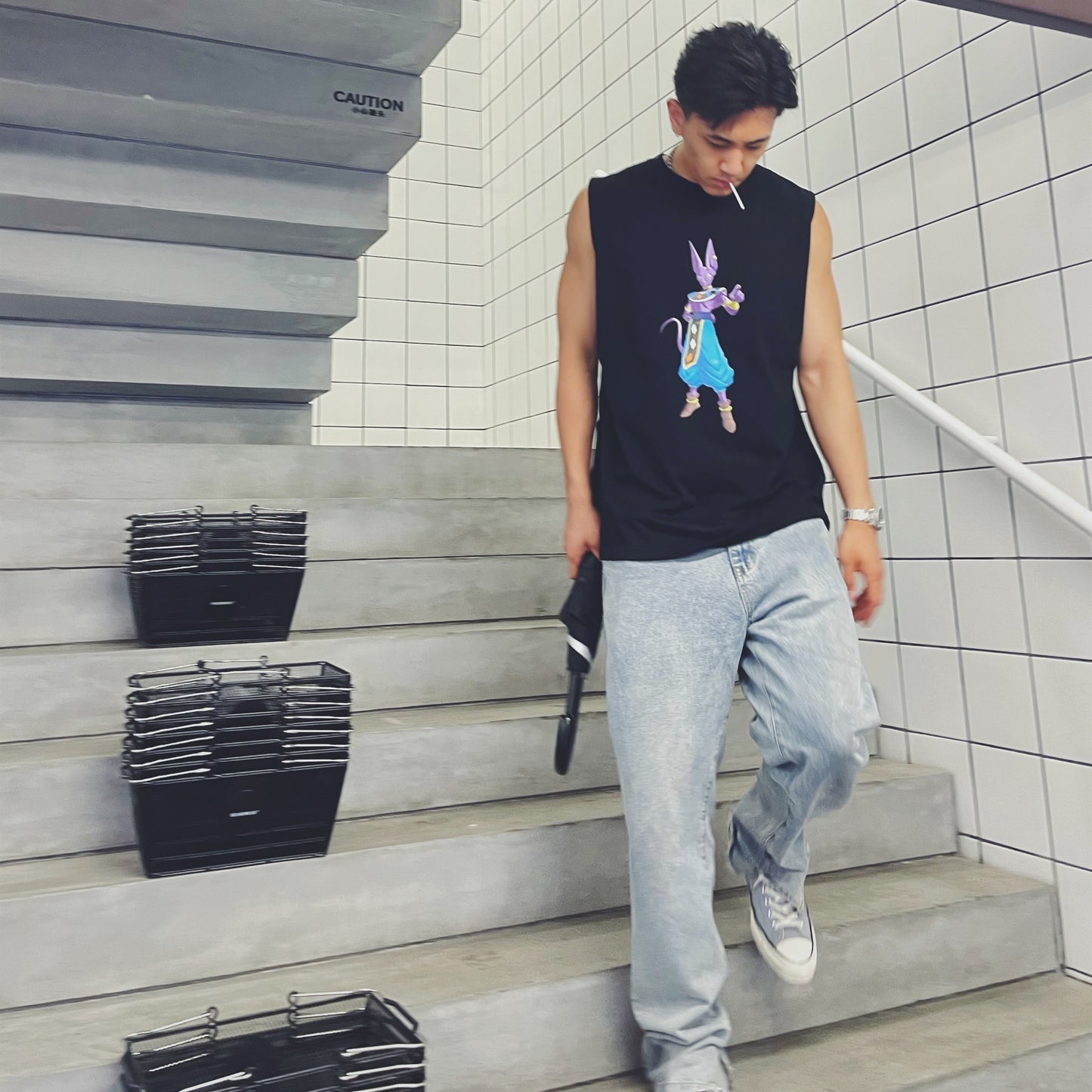 Casual Japanese Trendy Street Style Light Blue Washed Loose Trousers Design Jeans