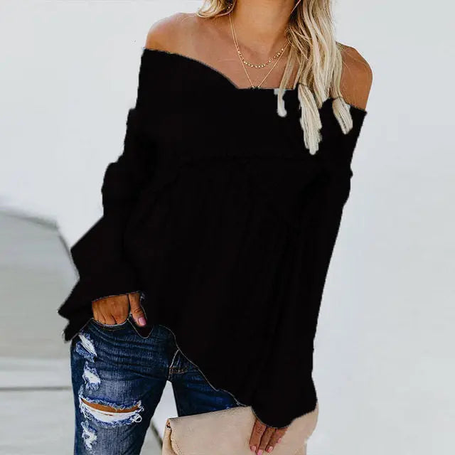 Women Sexy Off Shoulder Shirts Irregular Hem Blouse Shir Nipaaj