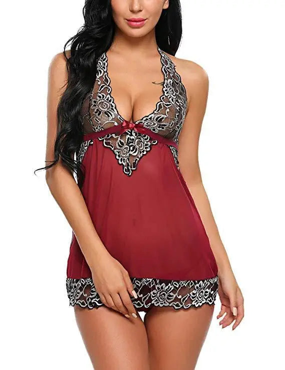 Summer Sexy Women Nightwear V-Neck Lace Lingerie Babydoll Nipaaj
