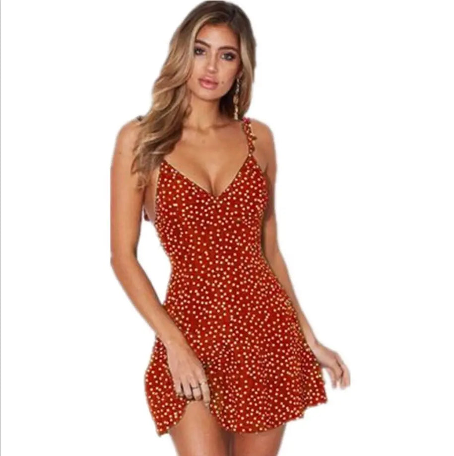 Polka-dot Strappy Dress Women Summer Fashion Beach Sundress null