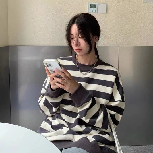 Fashion Striped Pullover Sweatshirt Women Nipaaj
