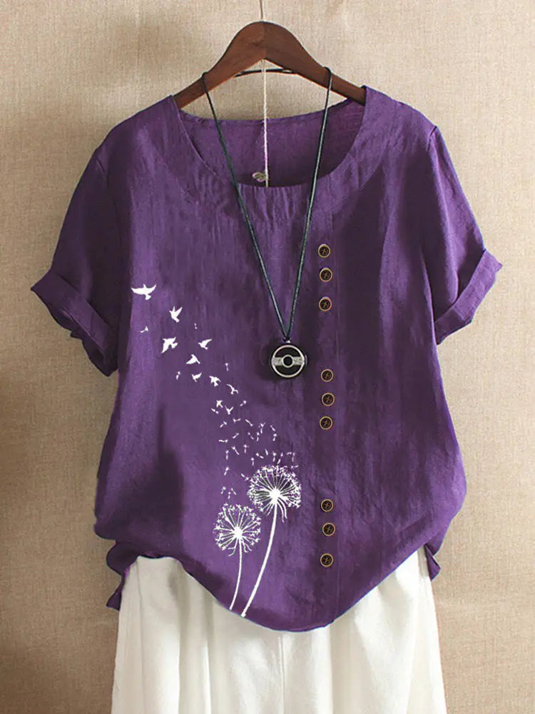 Retro Plus Size Casual Loose Cotton And Linen Short-sleeved Pullover T-shirt Nipaaj