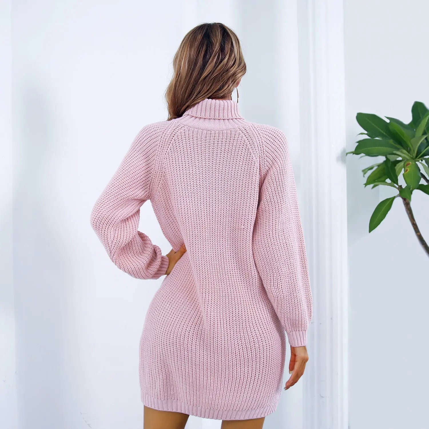 Winter Turtleneck Long Sweater Dress With Button Design Leisure Clinch Long Sleeve Base Sweater Women Nipaaj