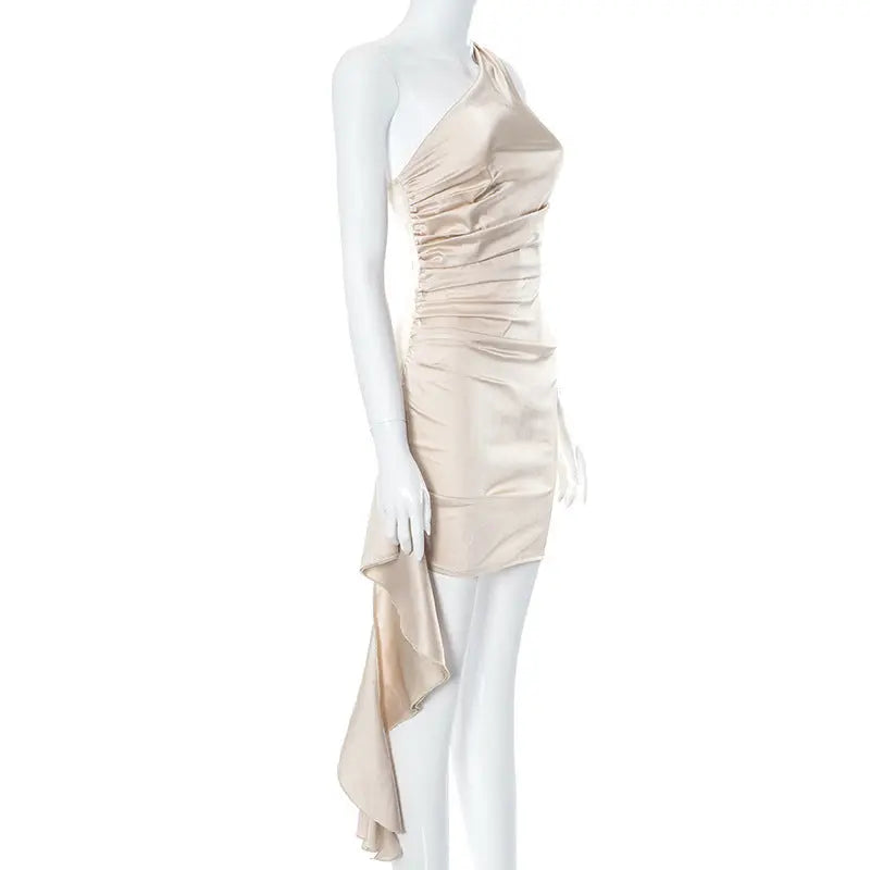One-shoulder Sleeveless Mini Dress Sexy Slim Backless Skirt Party Wedding Dresses Womens Clothing null