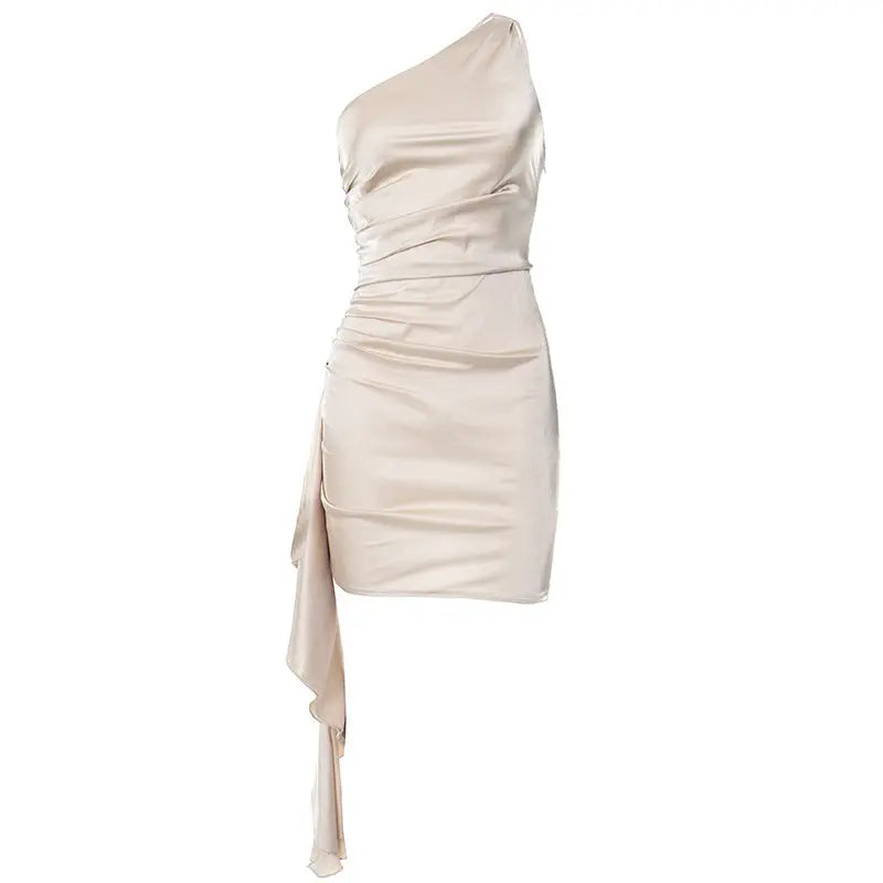 One-shoulder Sleeveless Mini Dress Sexy Slim Backless Skirt Party Wedding Dresses Womens Clothing null