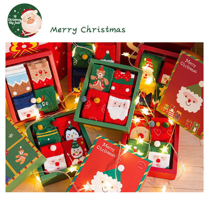 Parent-child Christmas Socks Gift Box Thickened Half Velvet