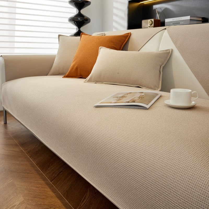 Waffle Solid Color Cream Sofa Cushion Waterproof Non-slip